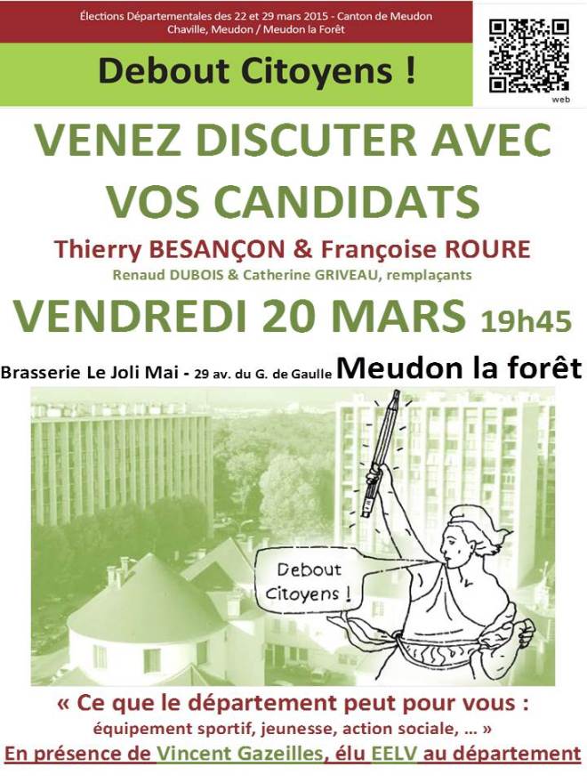 Venez discuter avec vos candidats  Vendredi 20 mars  à Meudon-la Forêt